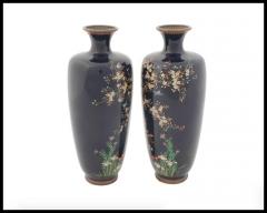 Large Pair of Antique Meiji Japanese Cloisonne Enamel Vases Hawks - 3901352