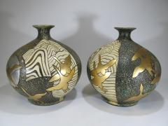 Large Pair of Asian inspired 1960s Ceramic Vases Adorned with Stylized Birds - 1227604