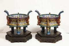 Large Pair of Chinese Cloisonne Enamel Planters on Wood Stands - 2138332