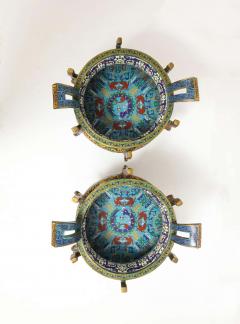 Large Pair of Chinese Cloisonne Enamel Planters on Wood Stands - 2138336