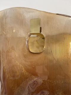 Large Pair of Contemporary Brass Sconces Cola Gold Leaf Murano Glass Italy - 2844913