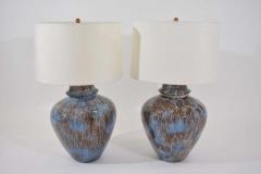 Large Pair of Drip Glaze Ceramic Lamps in Blue and Brown - 1275239