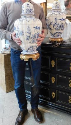 Large Pair of Dutch Delftware Blue White Glazed Ginger Jar Lamps - 1934590