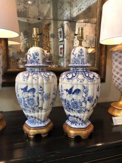 Large Pair of Dutch Delftware Blue White Glazed Ginger Jar Lamps - 1934592