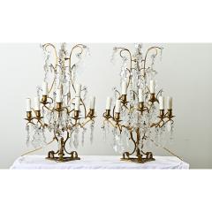 Large Pair of French Brass Crystal Girandoles - 3696946