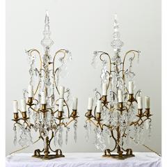 Large Pair of French Brass Crystal Girandoles - 3696975