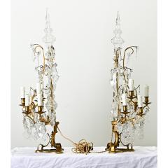 Large Pair of French Brass Crystal Girandoles - 3697054