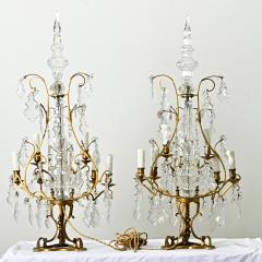 Large Pair of French Brass Crystal Girandoles - 3697075