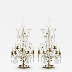 Large Pair of French Brass Crystal Girandoles - 3798351