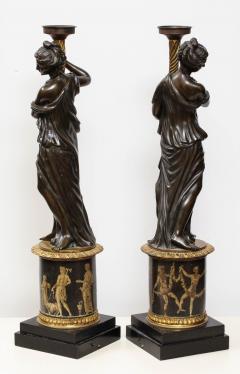 Large Pair of French Gilt and Patinated Bronze Figural Candleholders - 709678