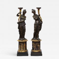 Large Pair of French Gilt and Patinated Bronze Figural Candleholders - 711850