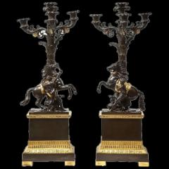 Large Pair of French Restauration Ormolu and Patinated Bronze Candelabra Horses - 3865318