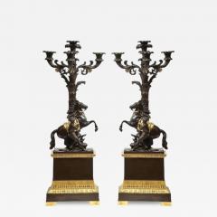 Large Pair of French Restauration Ormolu and Patinated Bronze Candelabra Horses - 3878460