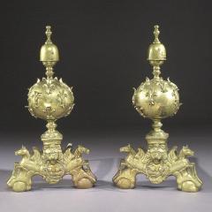 Large Pair of French late century Louis XIV Gilt Bronze Andirons - 655800