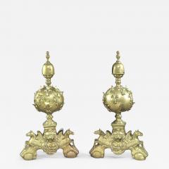 Large Pair of French late century Louis XIV Gilt Bronze Andirons - 656976