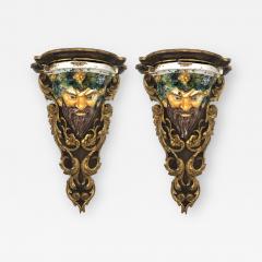 Large Pair of Italian Baroque Style Majolica Bacchus Corbels Brackets - 1957117