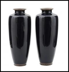 Large Pair of Japanese Cloisonn Enamel Vases of Birds Flying - 3901676