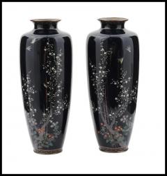 Large Pair of Japanese Cloisonn Enamel Vases of Birds Flying - 3901758