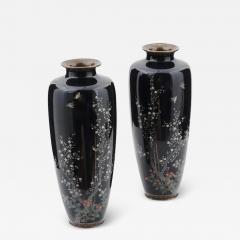 Large Pair of Japanese Cloisonn Enamel Vases of Birds Flying - 3912774