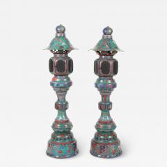 Large Pair of Japanese Cloisonne Enamel Lanterns Attributed to Kaji Tsunekichi - 3037972