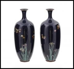 Large Pair of Meiji Japanese Cloisonne Enamel Vase of Birds in a Garden - 3901844