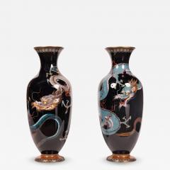 Large Pair of Meiji Period Japanese Cloisonne Enamel Double Dragon Vases - 3037970