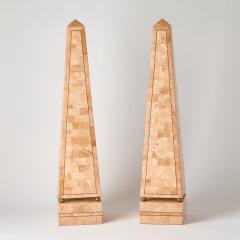Large Pair of Mid 20th Century Pink Salmon Tessellated Stone Obelisks - 4795232