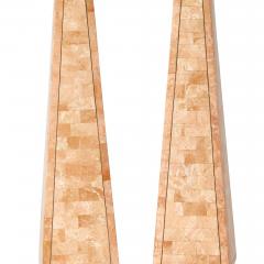 Large Pair of Mid 20th Century Pink Salmon Tessellated Stone Obelisks - 4795234