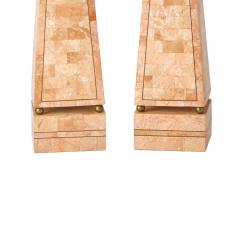 Large Pair of Mid 20th Century Pink Salmon Tessellated Stone Obelisks - 4795235