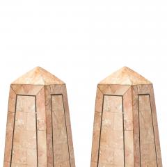 Large Pair of Mid 20th Century Pink Salmon Tessellated Stone Obelisks - 4795237