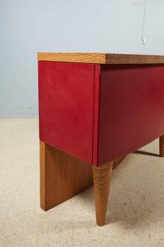 Large Pair of Modern Red Leather Mounted Wood Corner Cabinets or Commodes - 568454