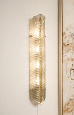 Large Pair of Murano Glass Leaf Wall Sconces Infused 24k Gold Italy 38 Tall - 4442533