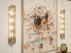 Large Pair of Murano Glass Leaf Wall Sconces Infused 24k Gold Italy 38 Tall - 4442534