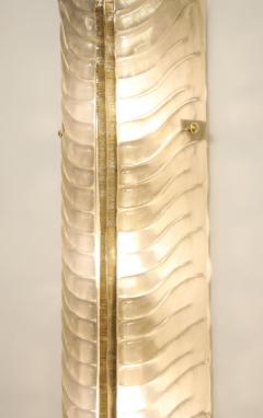 Large Pair of Murano Glass Leaf Wall Sconces Infused 24k Gold Italy 38 Tall - 4442536