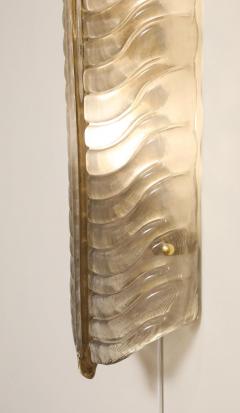 Large Pair of Murano Glass Leaf Wall Sconces Infused 24k Gold Italy 38 Tall - 4442537