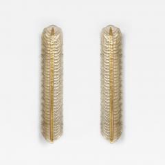 Large Pair of Murano Glass Leaf Wall Sconces Infused 24k Gold Italy 38 Tall - 4444031