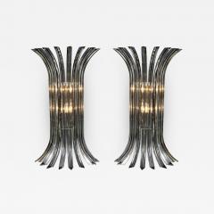 Large Pair of Murano Glass Rod Sconces in Clear with Black Vein Italy 2019 - 1303272