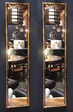 Large Pair of Rectangular Faux Bamboo Brass Mirrors Italy 1960s - 1211295