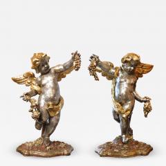 Large Pair of Roman Rococo Carved Giltwood Putti Harvesting Grapes - 1959901