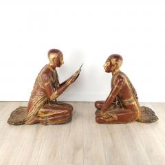 Large Pair of Southeast Asian Lacquered and Gilt Monks 20th century - 3512022