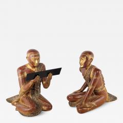 Large Pair of Southeast Asian Lacquered and Gilt Monks 20th century - 3517543