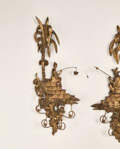 Large Pair of Vintage Carved and Gilt Sconces Probably Italy circa 1950 - 4182400