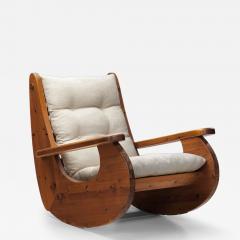 Large Pine Wood Rocking Chair The Netherlands 1970s - 4319323