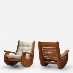 Large Pine Wood Rocking Chairs The Netherlands 1970s - 3459987