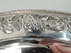 Large Pretty Silver 16 Inch Round Tray with Repousse Floral Garland - 3764859