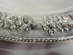 Large Pretty Silver 16 Inch Round Tray with Repousse Floral Garland - 3764860