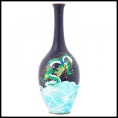 Large Rare Japanese Cloisonne Meiji Period Green Dragon Swimming Over The Sea - 3903970