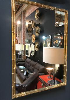 Large Rectangular Faux Bamboo Brass Wall Mirror Italy 1960s - 1211291