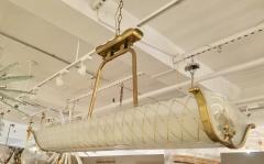 Large Rectangular French Art Deco White and Gold Glass and Brass Chandelier - 783628