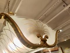 Large Rectangular French Art Deco White and Gold Glass and Brass Chandelier - 783632